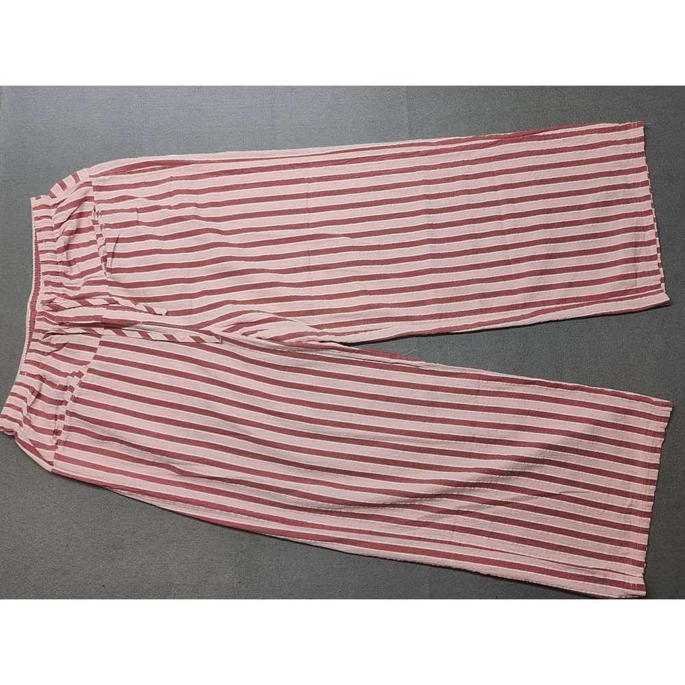 Pink Striped Cotton Wide Leg Lounge Pants Elastic Drawstring Waist Size L